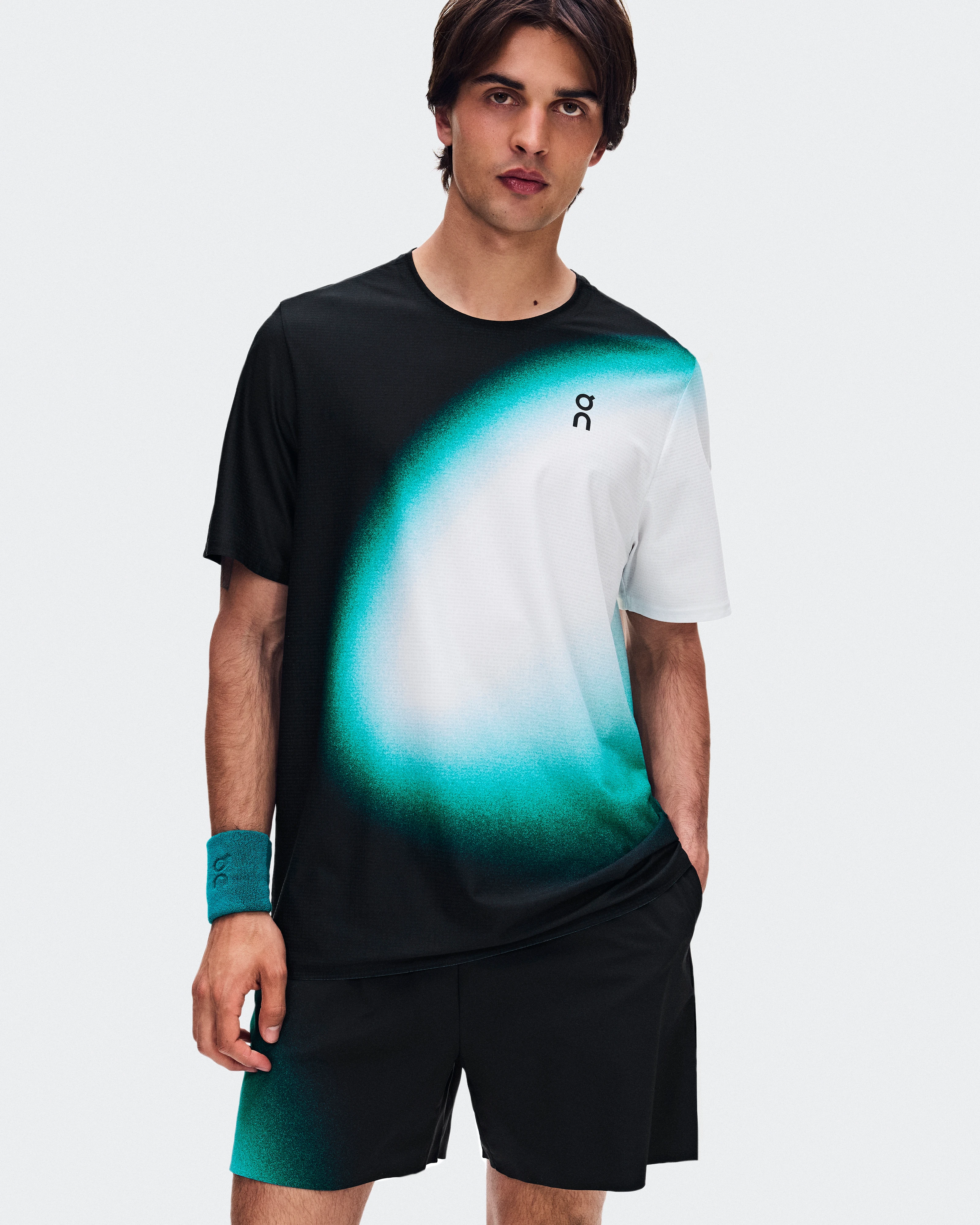 On Court-T Swing Black & Neem Men Tops and t-shirts