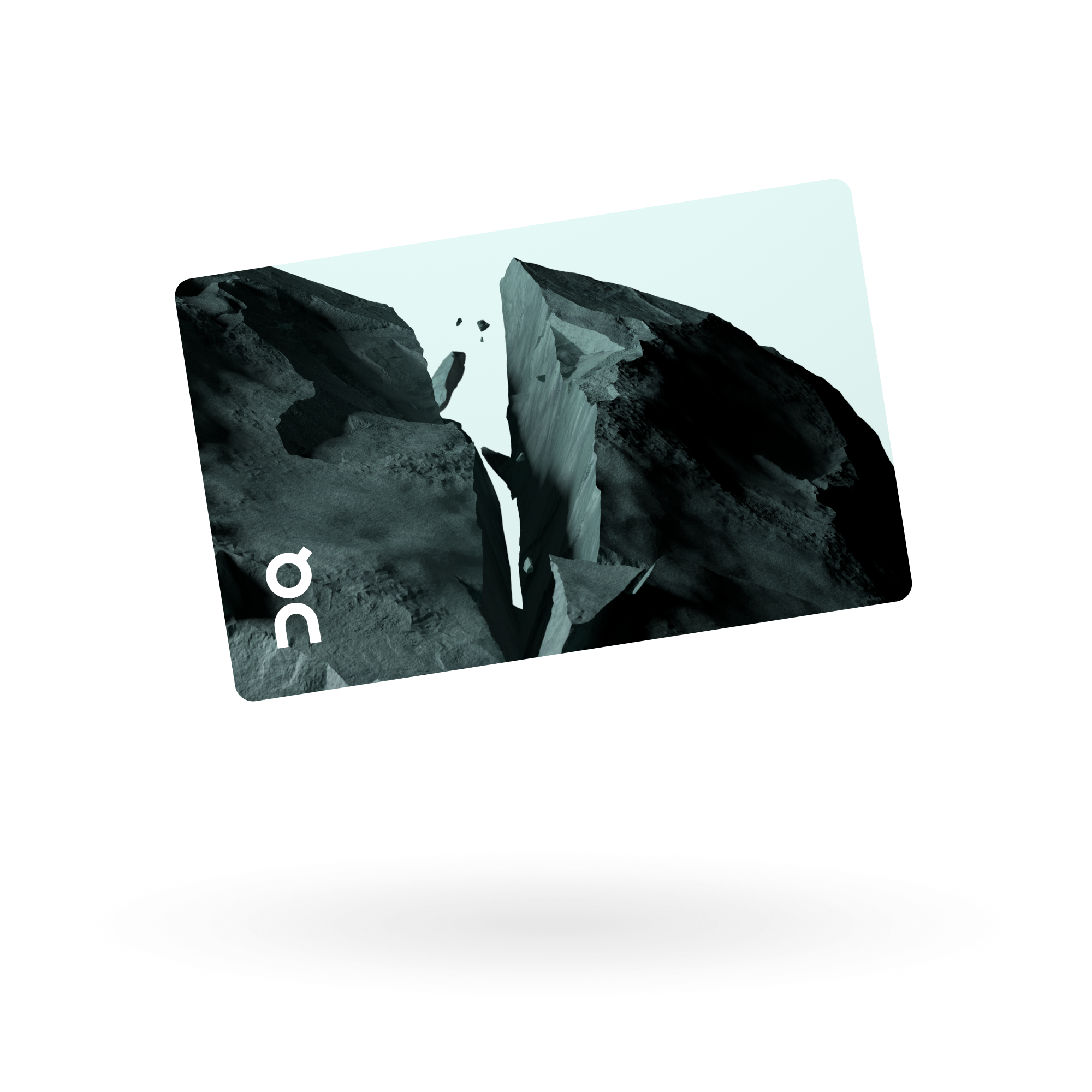 Digital gift card featuring a dark rock design with a large fissure, plus the 'On' logo in the bottom left.
