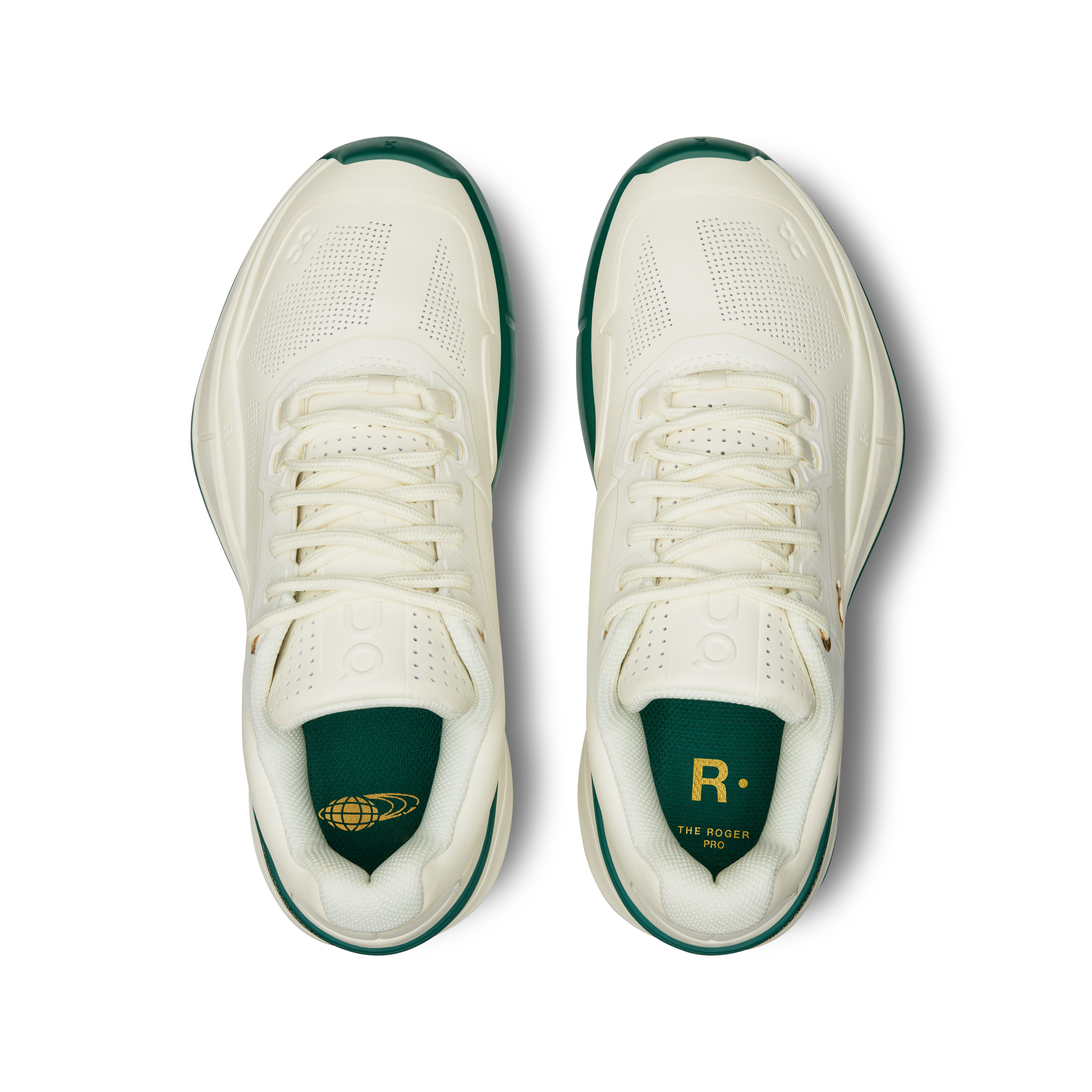 On THE ROGER Pro Beams Ivory & Evergreen Women Tennis Shoes