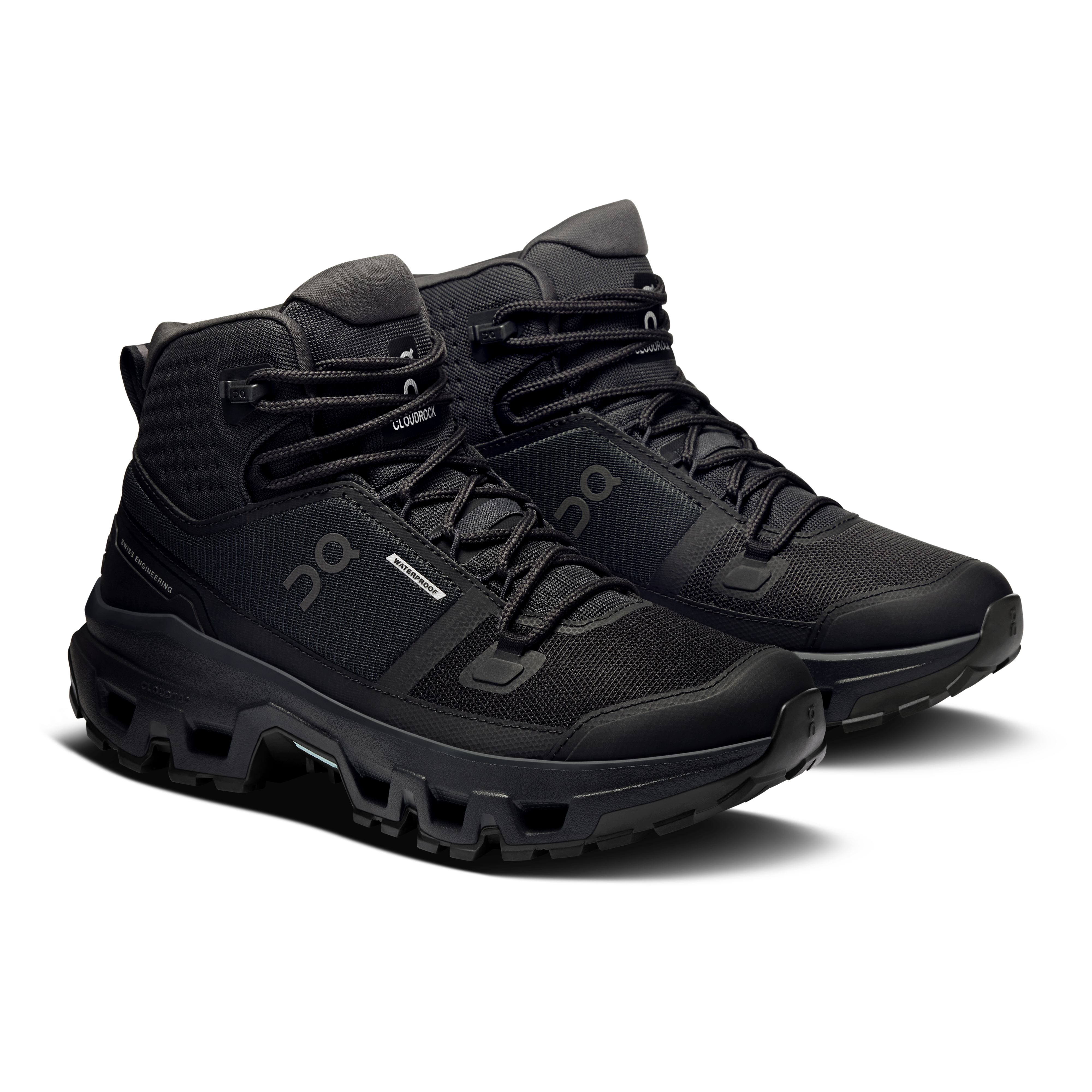 On Cloudrock Mid Waterproof Black & Black Women Hiking Shoes
