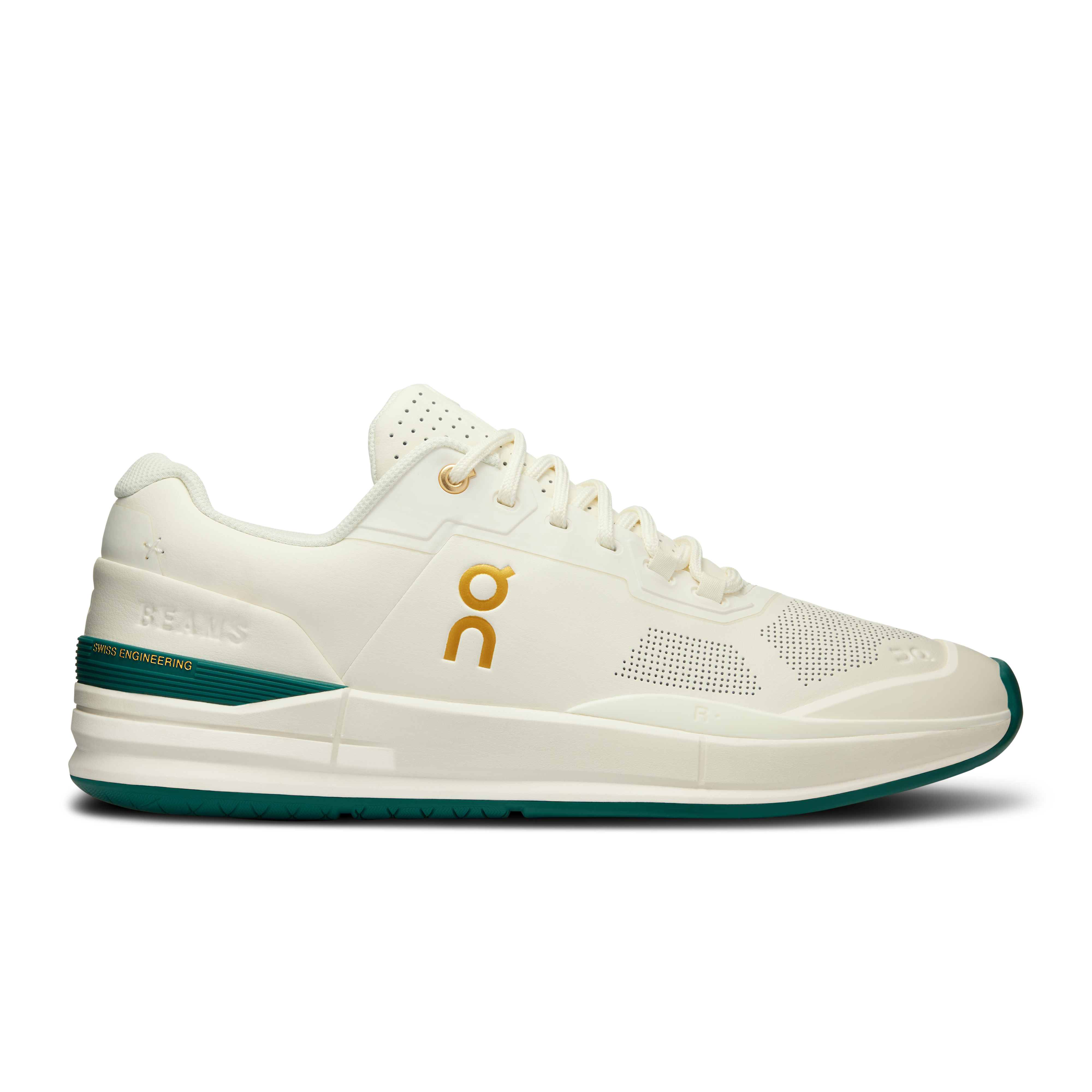 On THE ROGER Pro Beams Ivory & Evergreen Men – Tennis inspired, street style, limited edition Shoes