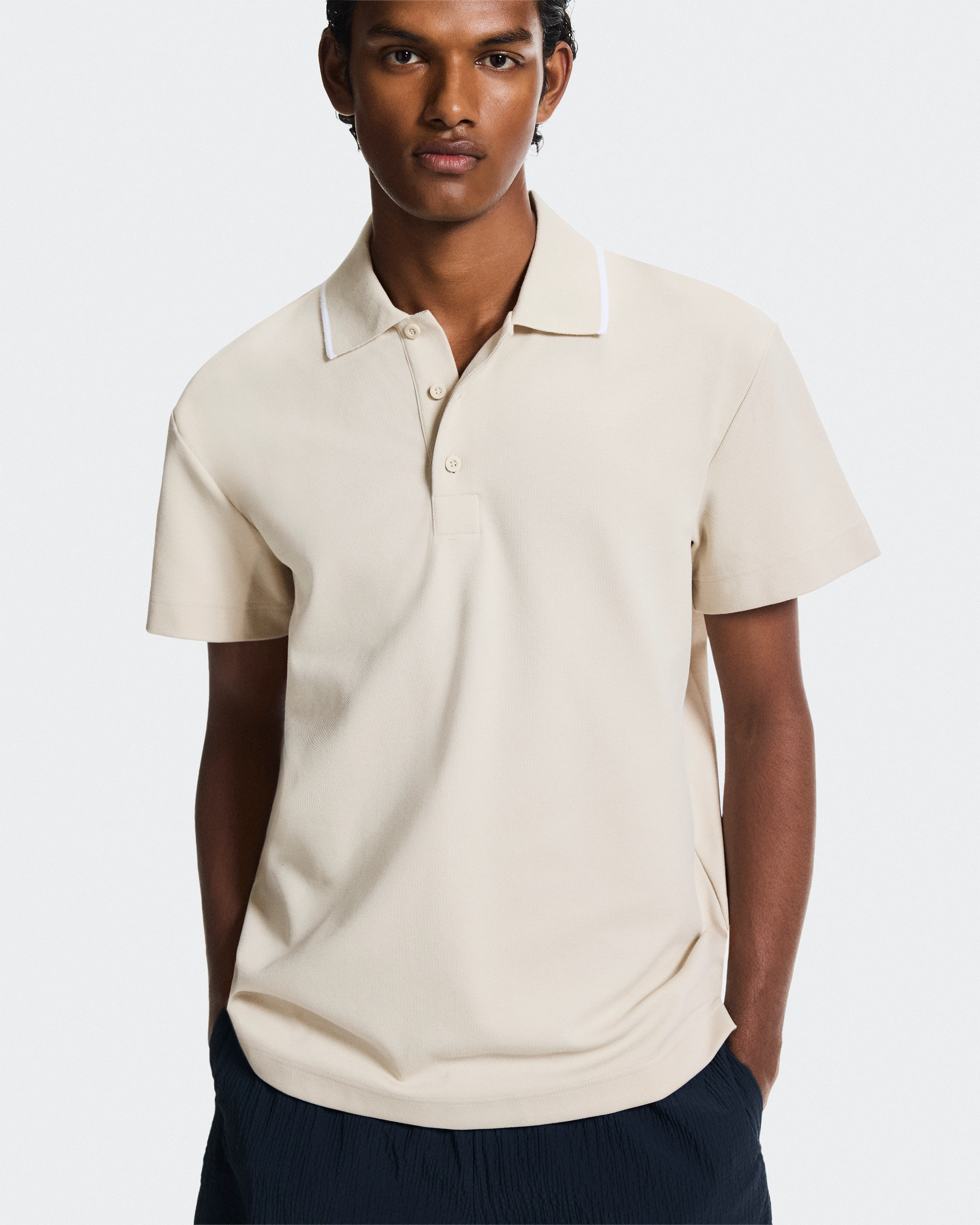 On Courtside Polo Sand & White Men Tops and t-shirts