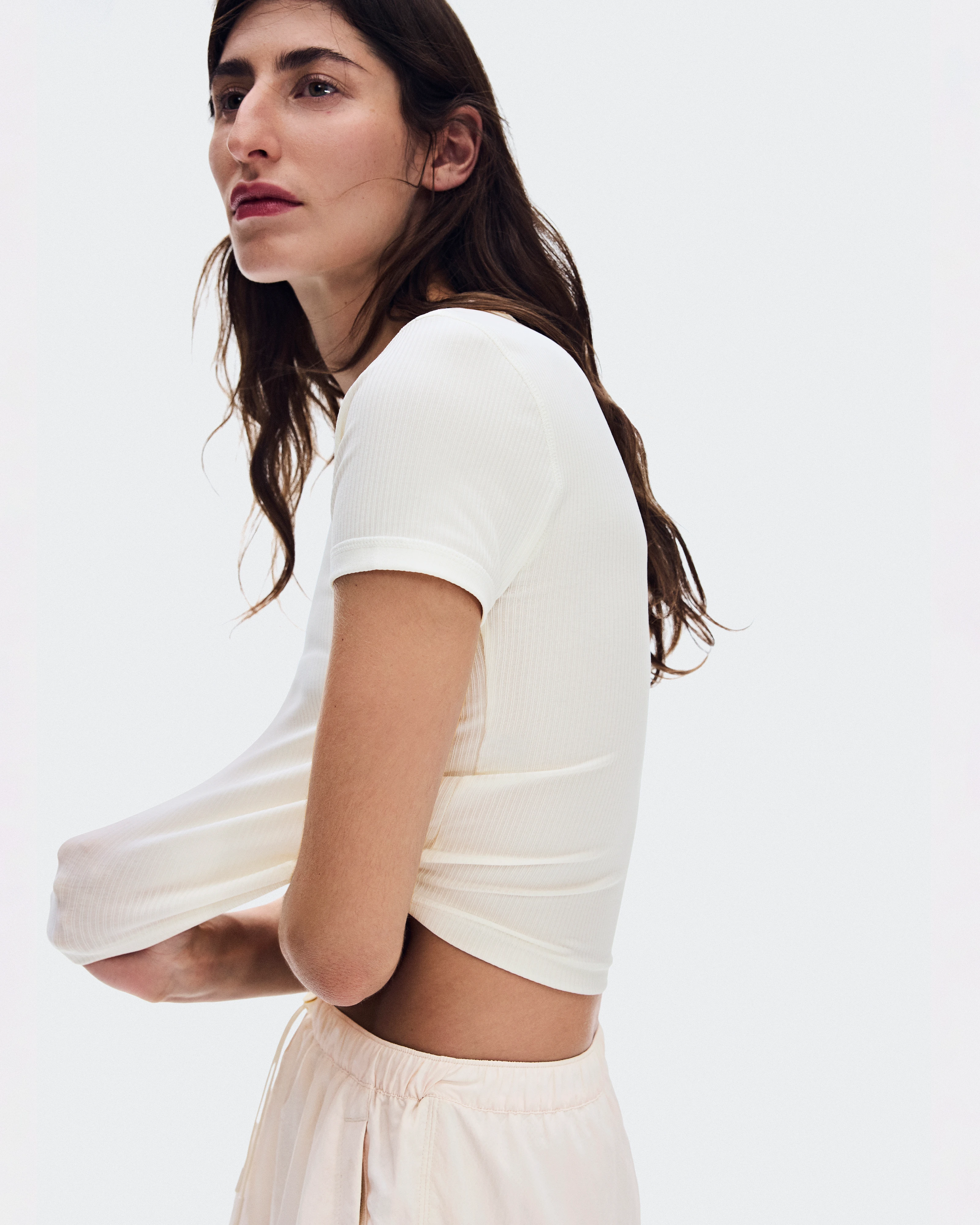 On All-Day Ribbed T-Shirt Ivory Women Tops and t-shirts