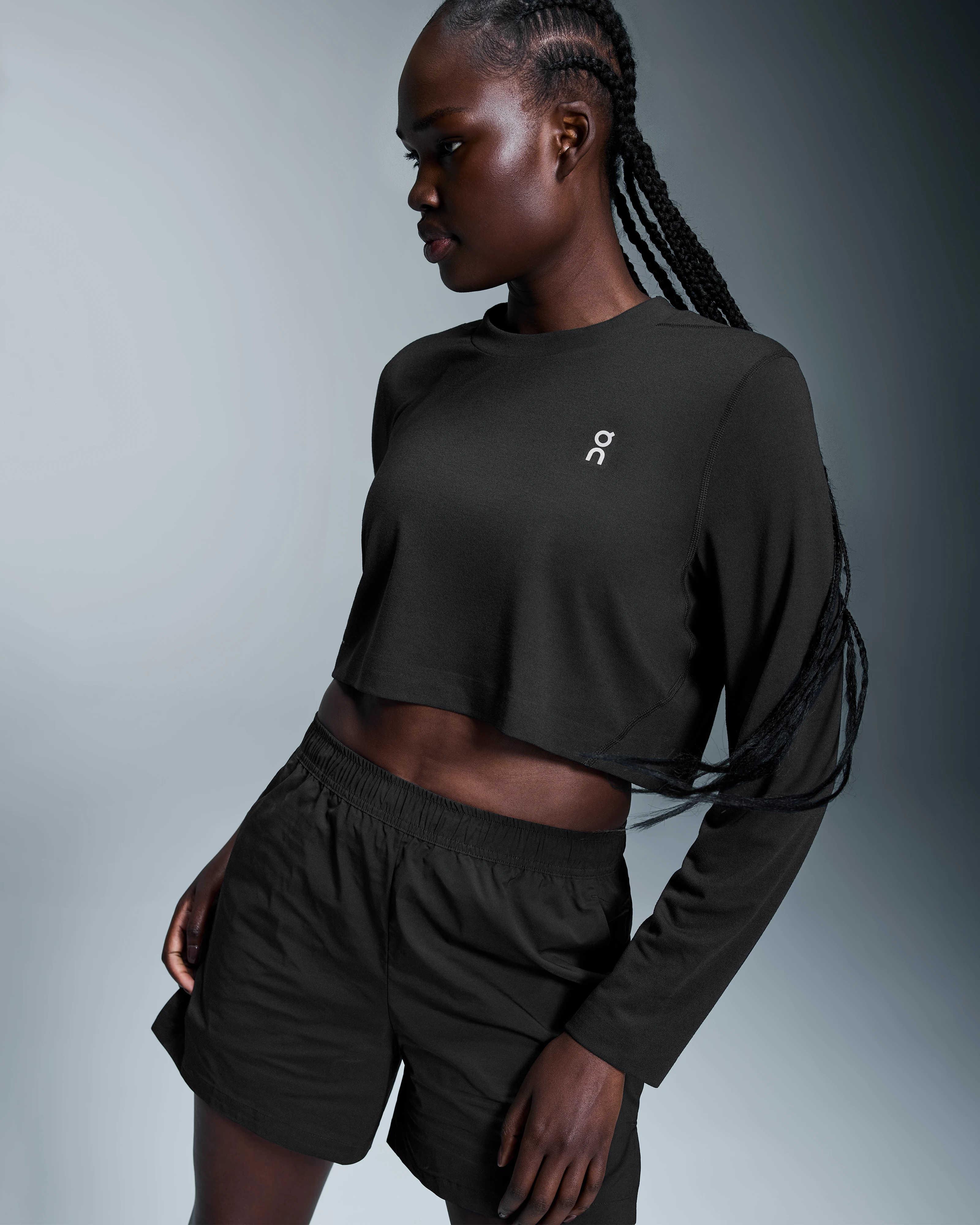 On Train Long-T Crop Black Women Tops and t-shirts