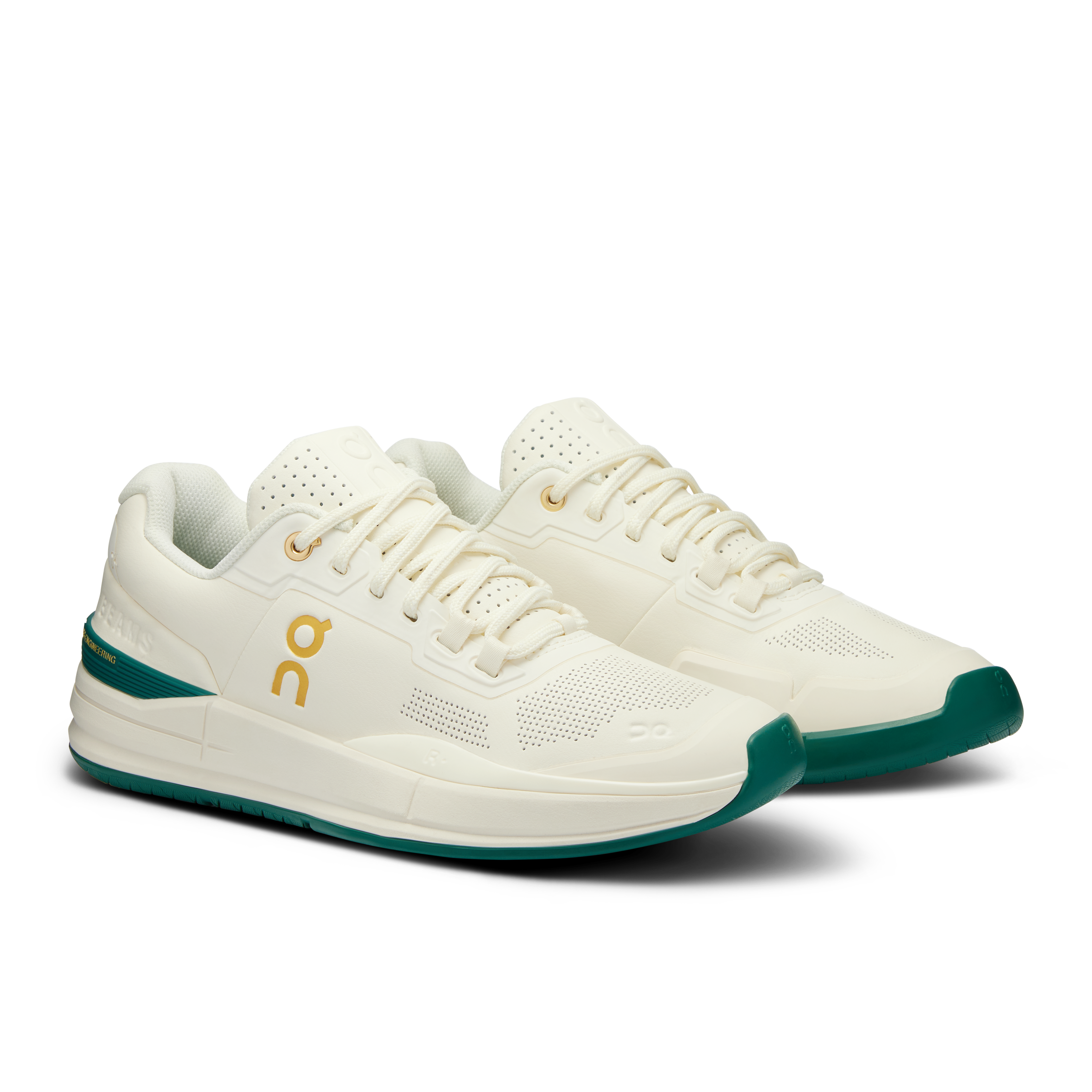 On THE ROGER Pro Beams Ivory & Evergreen Women Tennis Shoes