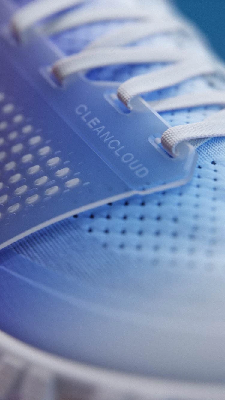 Close-up of the Cloudprime's upper from the side, with attention to its breathable construction.