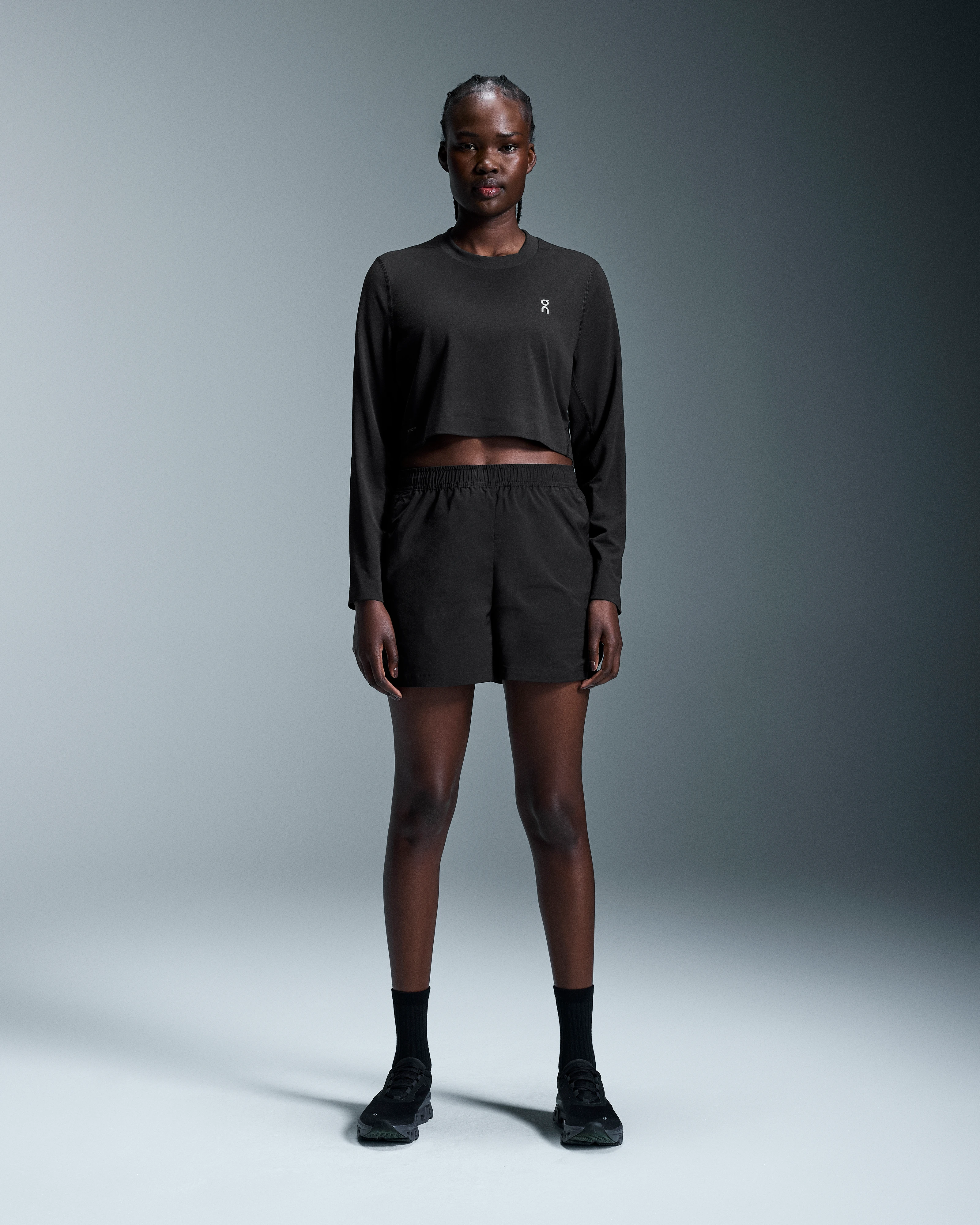 On Train Long-T Crop Black Women Tops and t-shirts