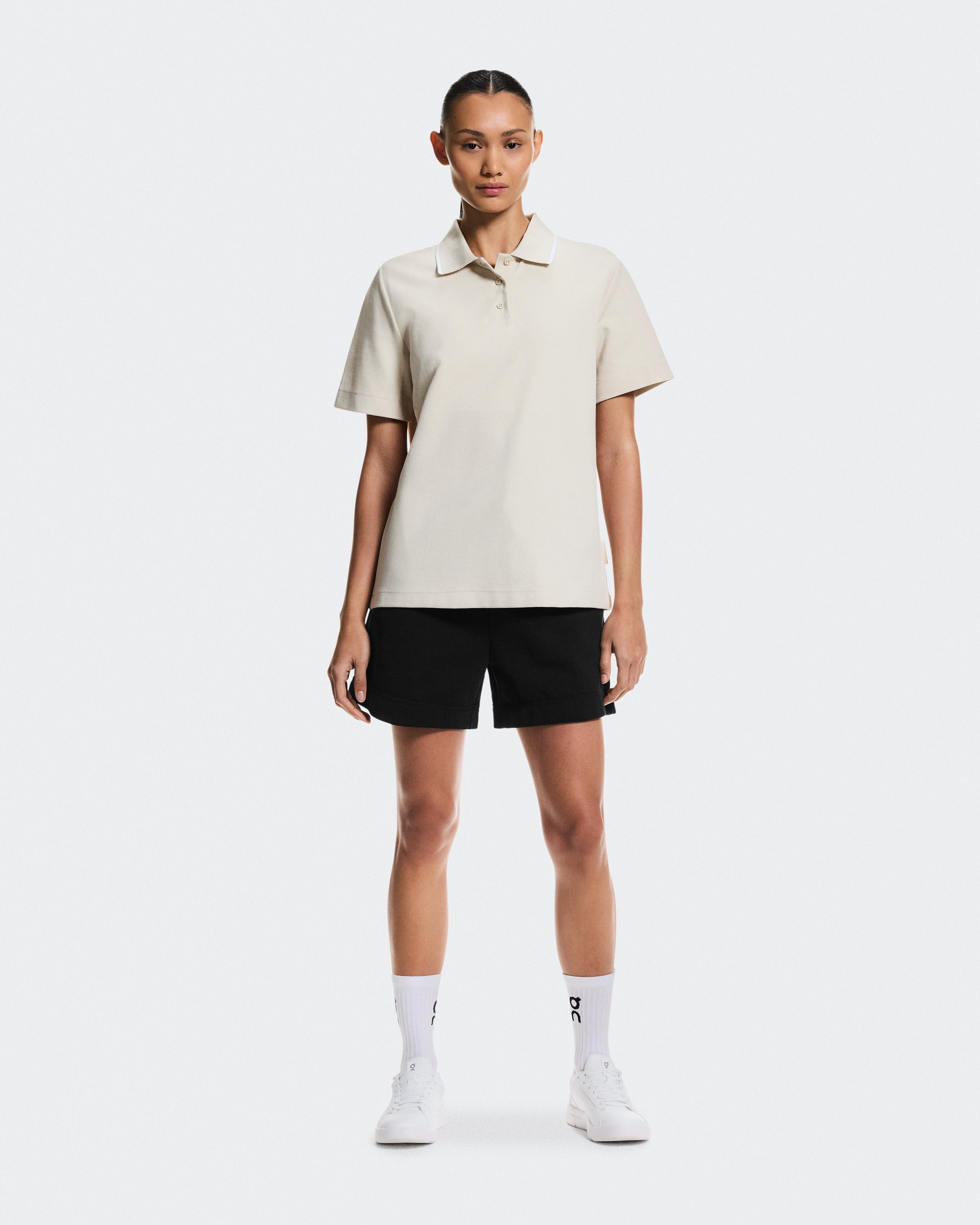 On Courtside Polo Sand & White Women Tops and t-shirts
