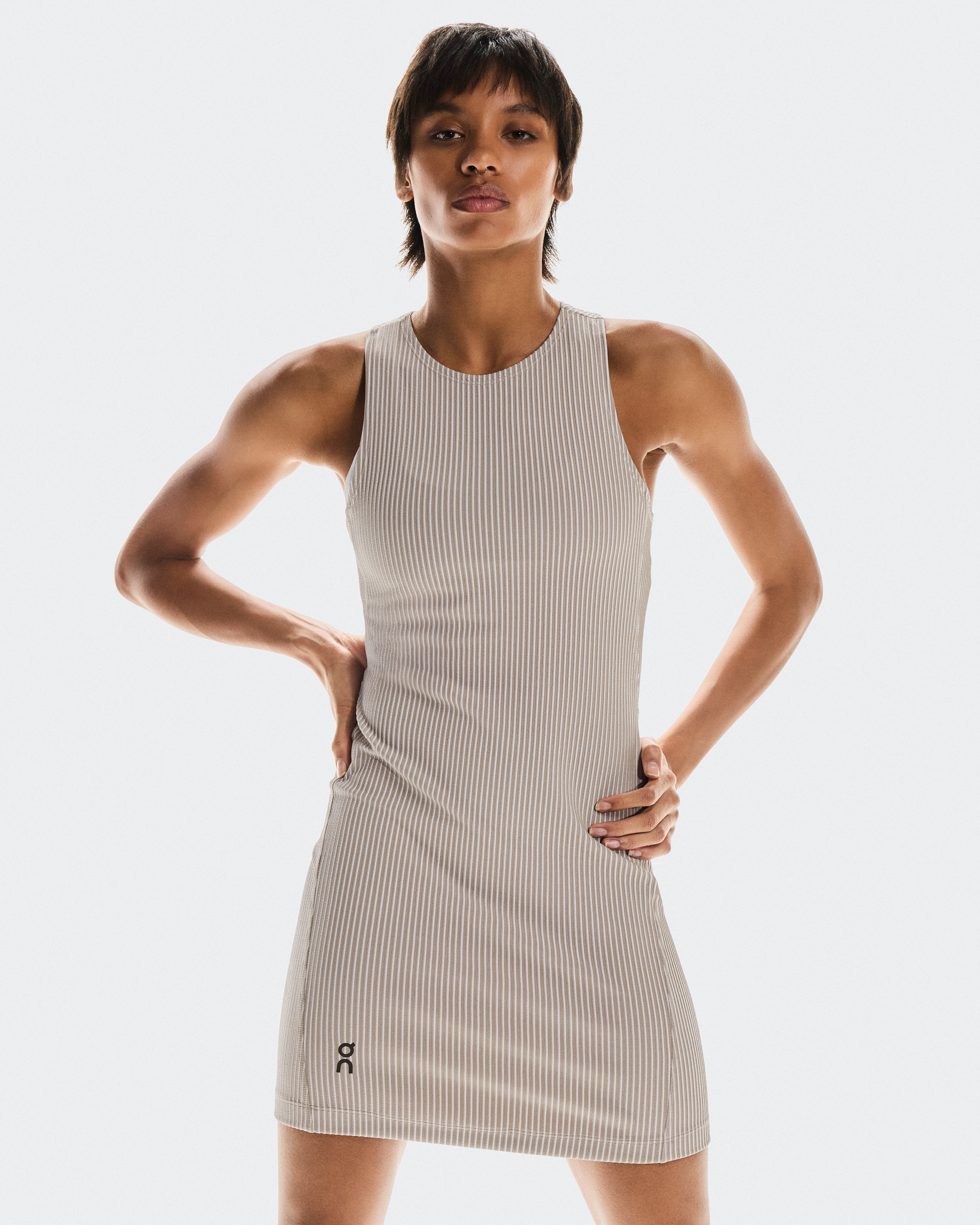 On All-Day Ribbed Dress Desert & White Women Dresses