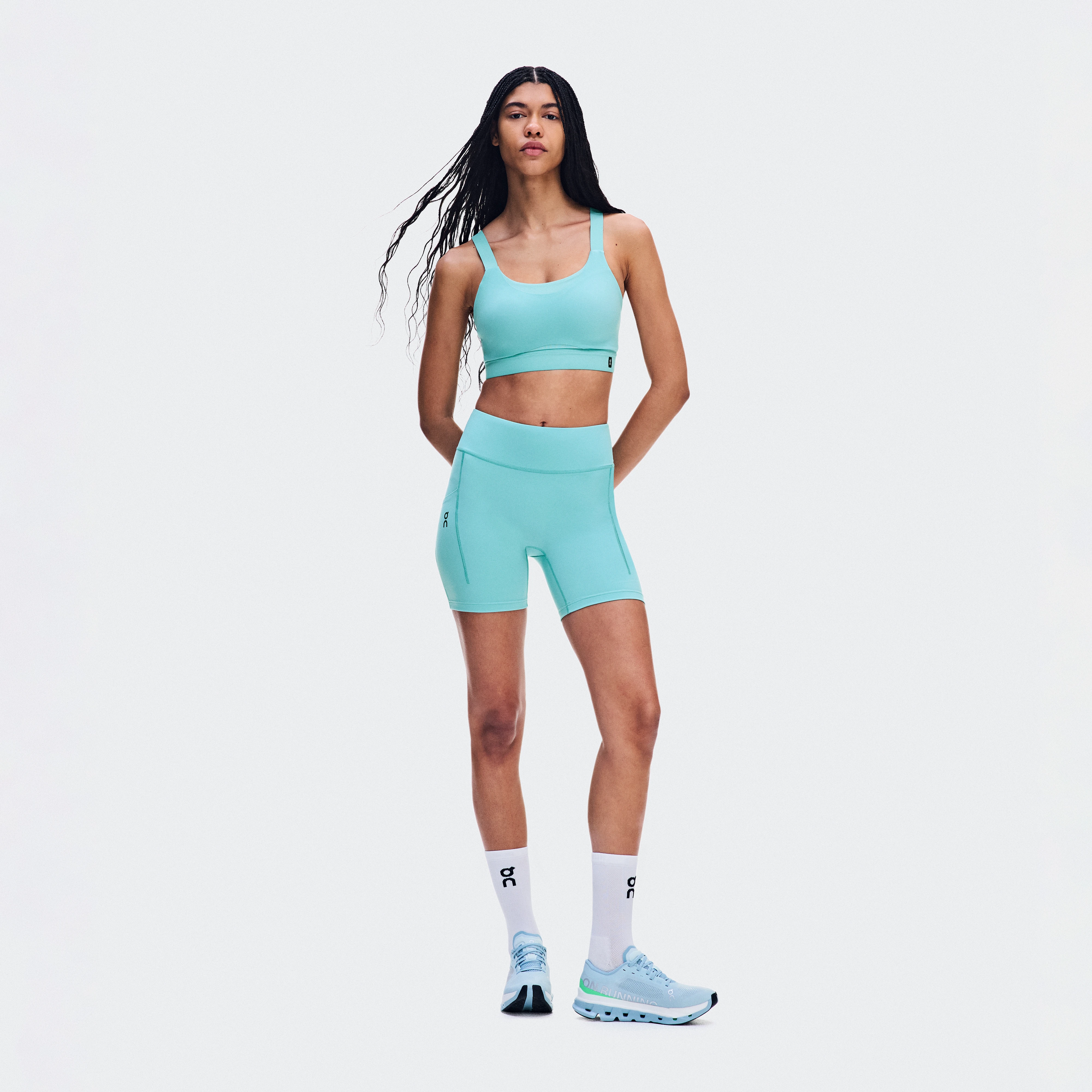On Performance Tights Short Aquamarine Women – Road running, training Tights Shorts