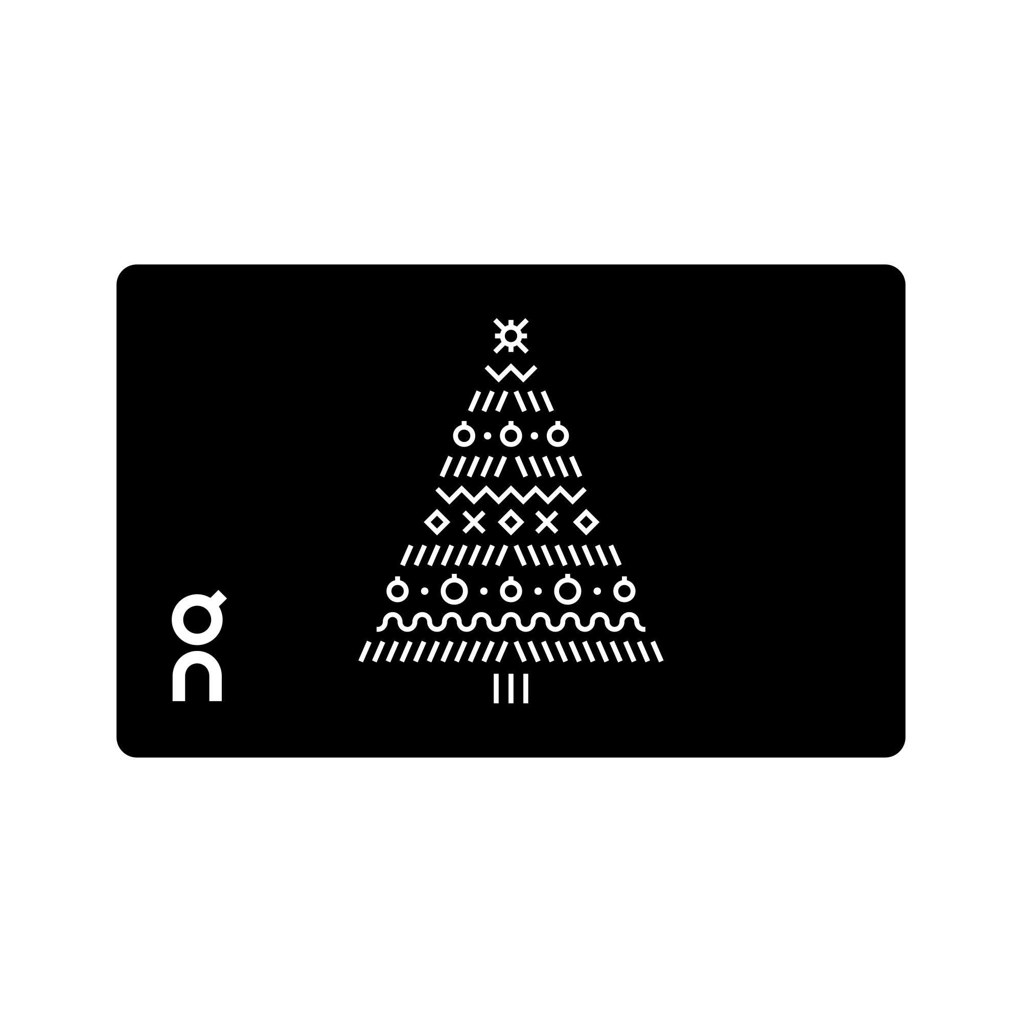 Digital gift card featuring a unique white Christmas tree on black, with the 'On' logo in the bottom left.
